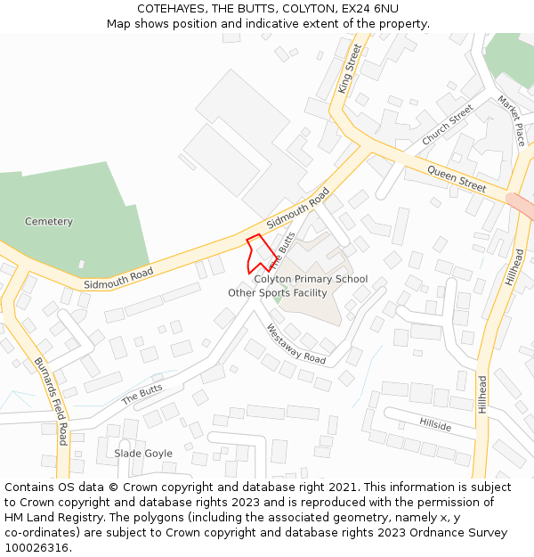 COTEHAYES, THE BUTTS, COLYTON, EX24 6NU: Location map and indicative extent of plot