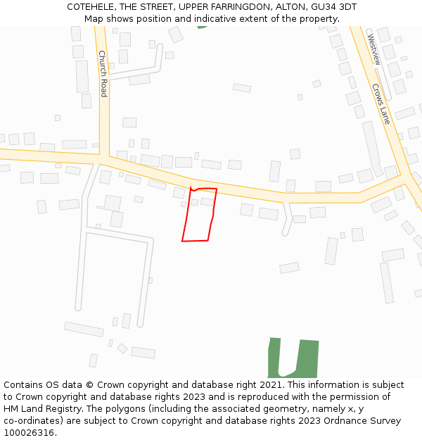 COTEHELE, THE STREET, UPPER FARRINGDON, ALTON, GU34 3DT: Location map and indicative extent of plot