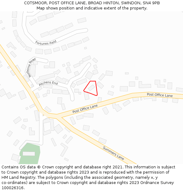 COTSMOOR, POST OFFICE LANE, BROAD HINTON, SWINDON, SN4 9PB: Location map and indicative extent of plot