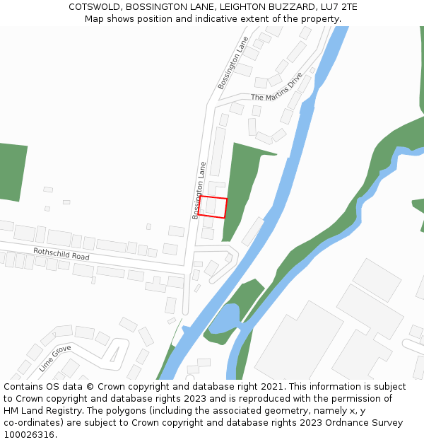 COTSWOLD, BOSSINGTON LANE, LEIGHTON BUZZARD, LU7 2TE: Location map and indicative extent of plot