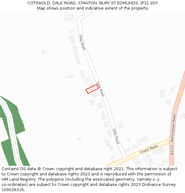 COTSWOLD, DALE ROAD, STANTON, BURY ST EDMUNDS, IP31 2DY: Location map and indicative extent of plot