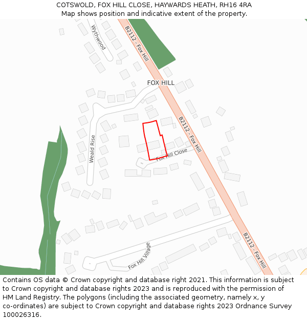 COTSWOLD, FOX HILL CLOSE, HAYWARDS HEATH, RH16 4RA: Location map and indicative extent of plot