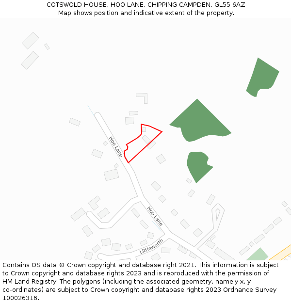 COTSWOLD HOUSE, HOO LANE, CHIPPING CAMPDEN, GL55 6AZ: Location map and indicative extent of plot