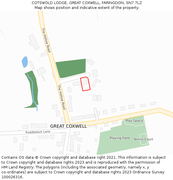 COTSWOLD LODGE, GREAT COXWELL, FARINGDON, SN7 7LZ: Location map and indicative extent of plot