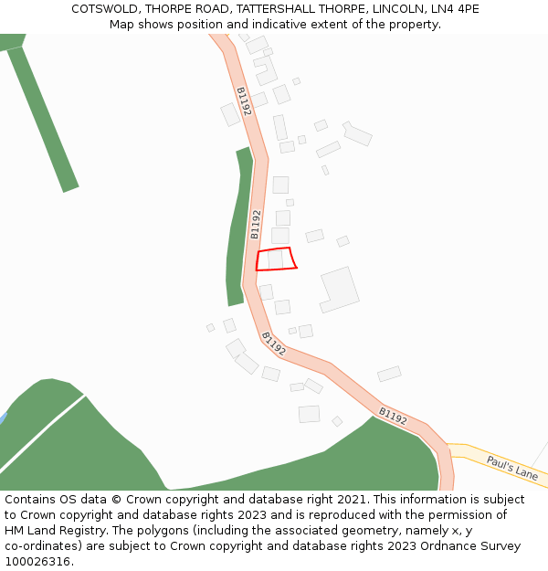 COTSWOLD, THORPE ROAD, TATTERSHALL THORPE, LINCOLN, LN4 4PE: Location map and indicative extent of plot