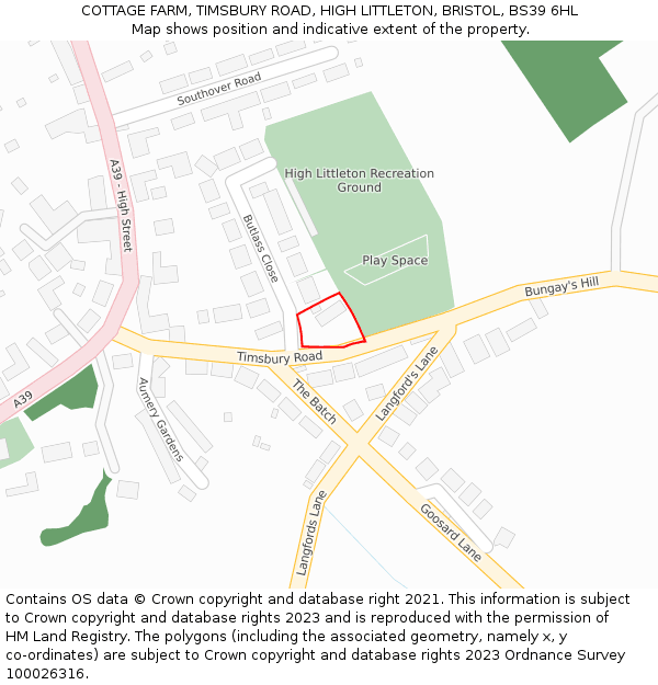 COTTAGE FARM, TIMSBURY ROAD, HIGH LITTLETON, BRISTOL, BS39 6HL: Location map and indicative extent of plot