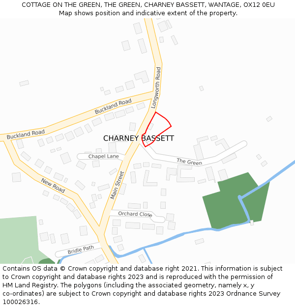 COTTAGE ON THE GREEN, THE GREEN, CHARNEY BASSETT, WANTAGE, OX12 0EU: Location map and indicative extent of plot