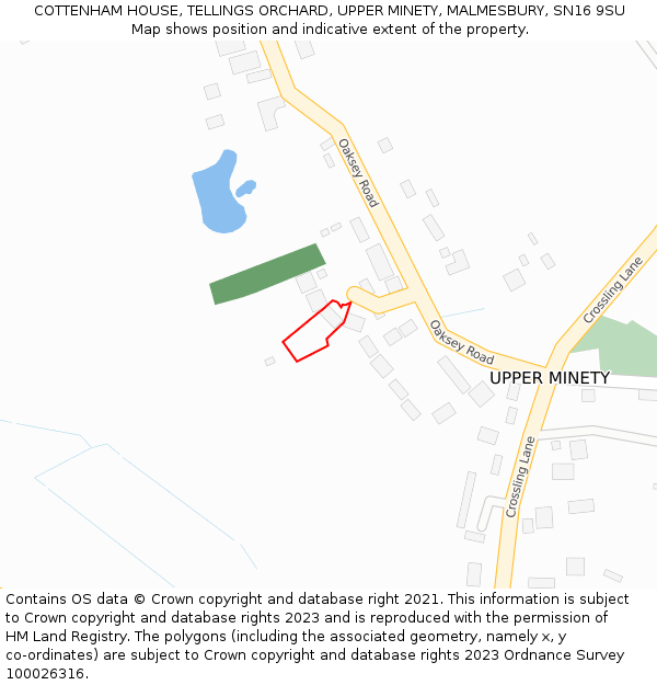 COTTENHAM HOUSE, TELLINGS ORCHARD, UPPER MINETY, MALMESBURY, SN16 9SU: Location map and indicative extent of plot