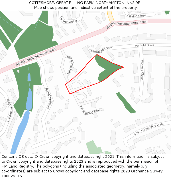 COTTESMORE, GREAT BILLING PARK, NORTHAMPTON, NN3 9BL: Location map and indicative extent of plot