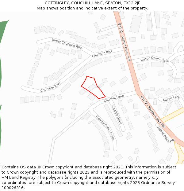COTTINGLEY, COUCHILL LANE, SEATON, EX12 2JF: Location map and indicative extent of plot