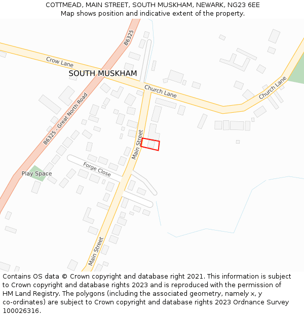 COTTMEAD, MAIN STREET, SOUTH MUSKHAM, NEWARK, NG23 6EE: Location map and indicative extent of plot