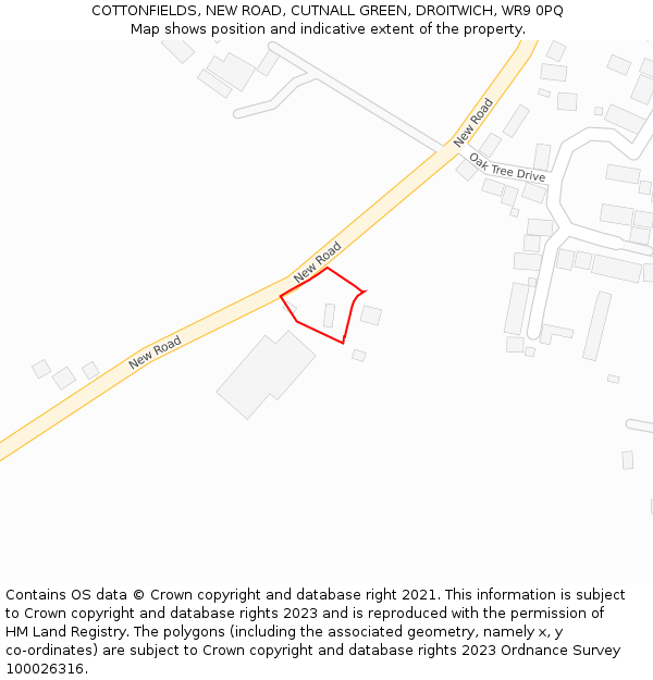 COTTONFIELDS, NEW ROAD, CUTNALL GREEN, DROITWICH, WR9 0PQ: Location map and indicative extent of plot