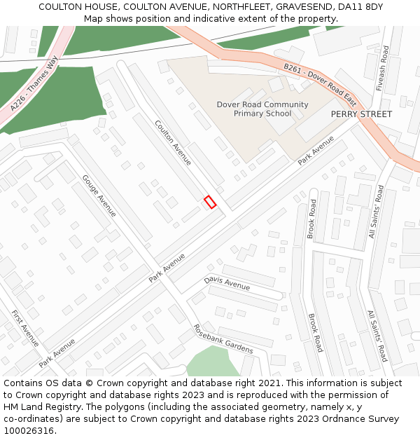 COULTON HOUSE, COULTON AVENUE, NORTHFLEET, GRAVESEND, DA11 8DY: Location map and indicative extent of plot