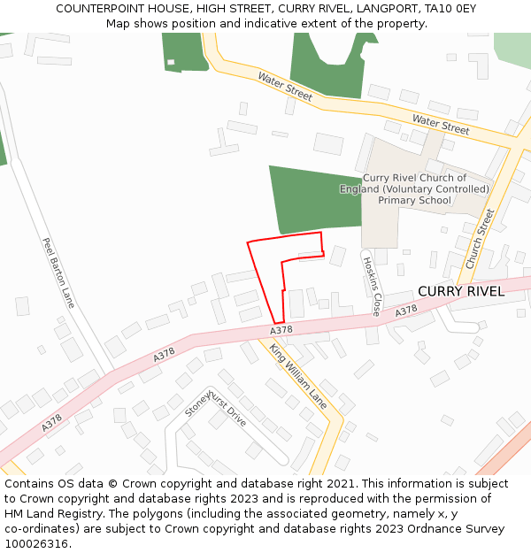 COUNTERPOINT HOUSE, HIGH STREET, CURRY RIVEL, LANGPORT, TA10 0EY: Location map and indicative extent of plot