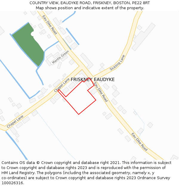 COUNTRY VIEW, EAUDYKE ROAD, FRISKNEY, BOSTON, PE22 8RT: Location map and indicative extent of plot