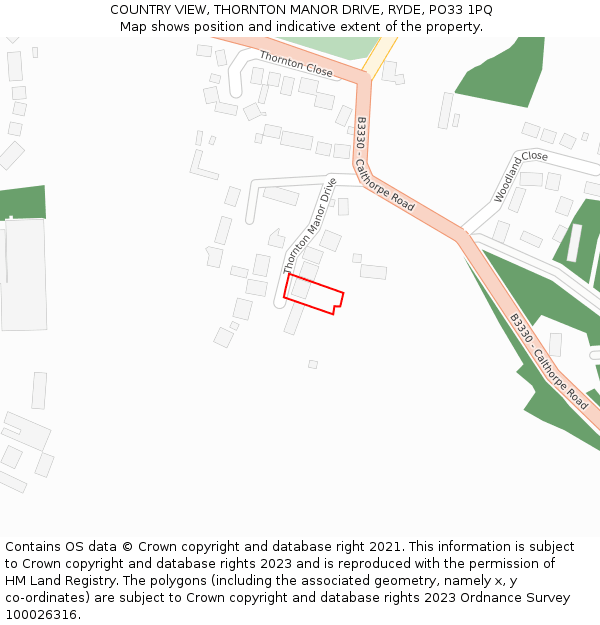 COUNTRY VIEW, THORNTON MANOR DRIVE, RYDE, PO33 1PQ: Location map and indicative extent of plot