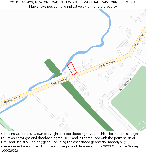 COUNTRYWAYS, NEWTON ROAD, STURMINSTER MARSHALL, WIMBORNE, BH21 4BT: Location map and indicative extent of plot