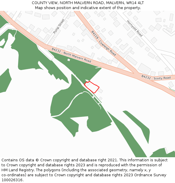 COUNTY VIEW, NORTH MALVERN ROAD, MALVERN, WR14 4LT: Location map and indicative extent of plot
