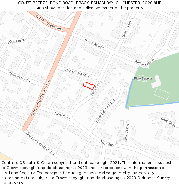 COURT BREEZE, POND ROAD, BRACKLESHAM BAY, CHICHESTER, PO20 8HR: Location map and indicative extent of plot