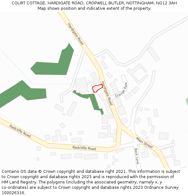 COURT COTTAGE, HARDIGATE ROAD, CROPWELL BUTLER, NOTTINGHAM, NG12 3AH: Location map and indicative extent of plot