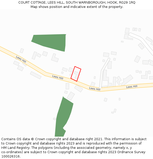 COURT COTTAGE, LEES HILL, SOUTH WARNBOROUGH, HOOK, RG29 1RQ: Location map and indicative extent of plot