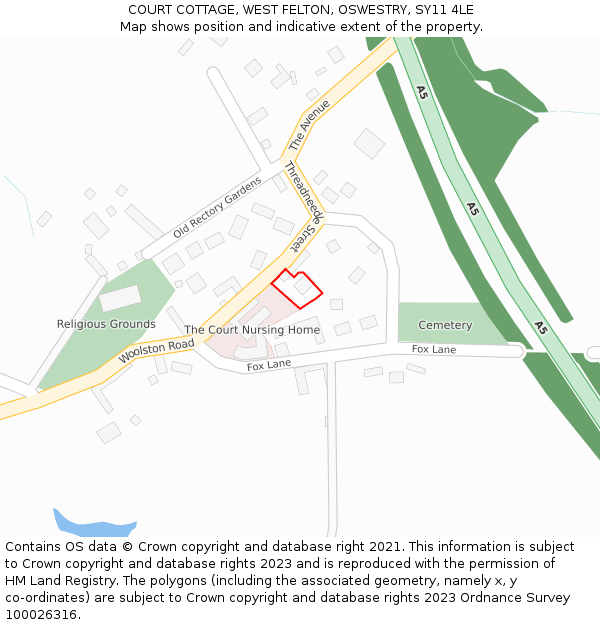 COURT COTTAGE, WEST FELTON, OSWESTRY, SY11 4LE: Location map and indicative extent of plot