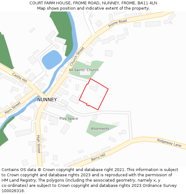 COURT FARM HOUSE, FROME ROAD, NUNNEY, FROME, BA11 4LN: Location map and indicative extent of plot