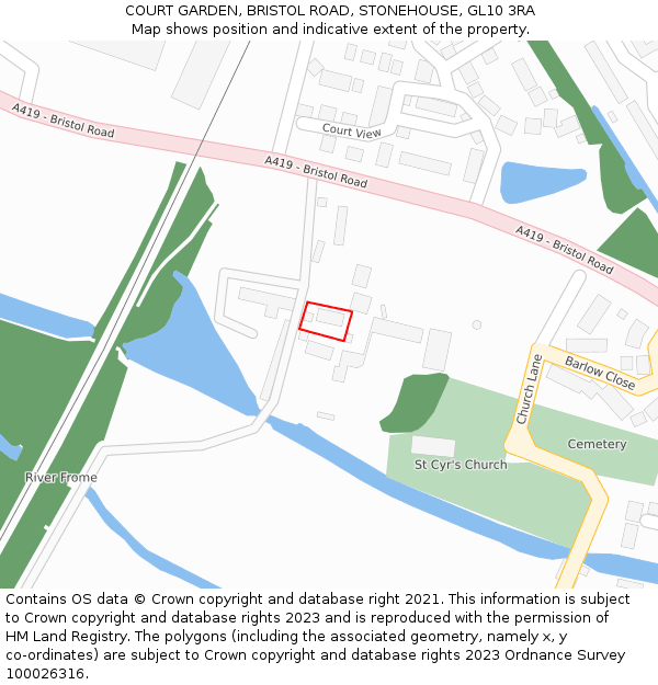 COURT GARDEN, BRISTOL ROAD, STONEHOUSE, GL10 3RA: Location map and indicative extent of plot