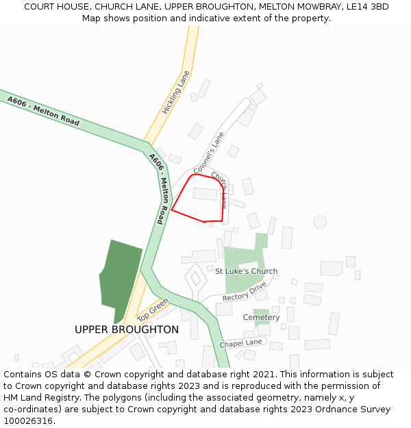 COURT HOUSE, CHURCH LANE, UPPER BROUGHTON, MELTON MOWBRAY, LE14 3BD: Location map and indicative extent of plot