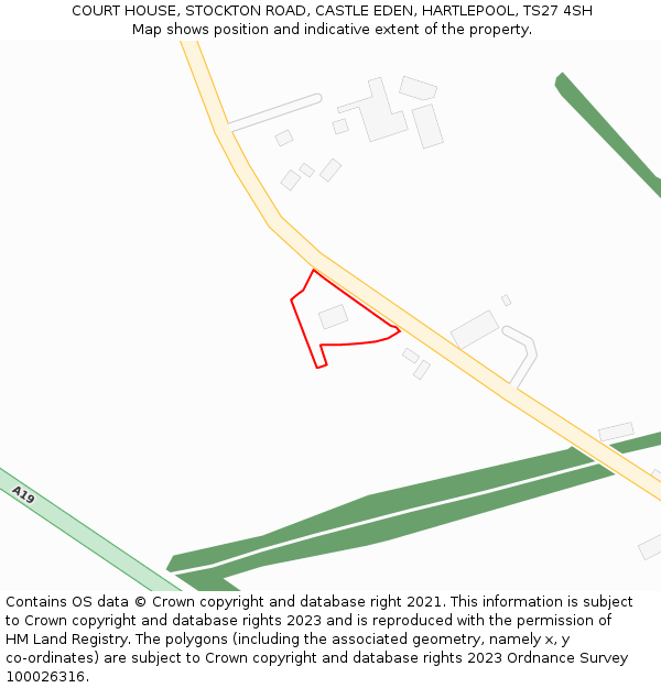 COURT HOUSE, STOCKTON ROAD, CASTLE EDEN, HARTLEPOOL, TS27 4SH: Location map and indicative extent of plot