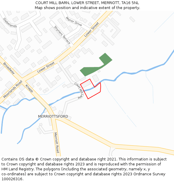 COURT MILL BARN, LOWER STREET, MERRIOTT, TA16 5NL: Location map and indicative extent of plot