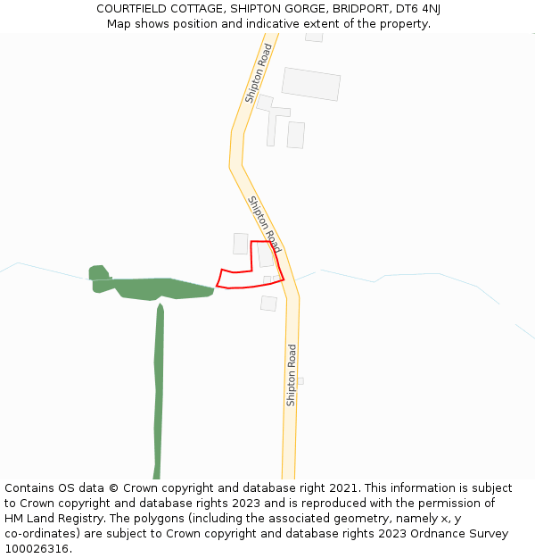 COURTFIELD COTTAGE, SHIPTON GORGE, BRIDPORT, DT6 4NJ: Location map and indicative extent of plot