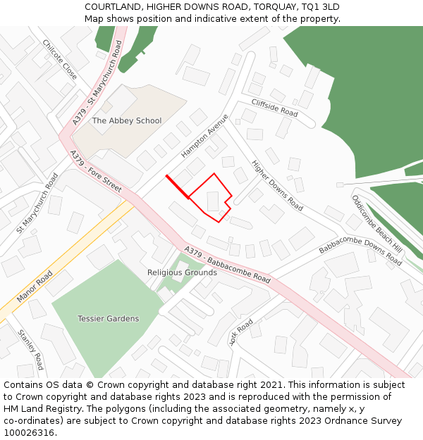 COURTLAND, HIGHER DOWNS ROAD, TORQUAY, TQ1 3LD: Location map and indicative extent of plot