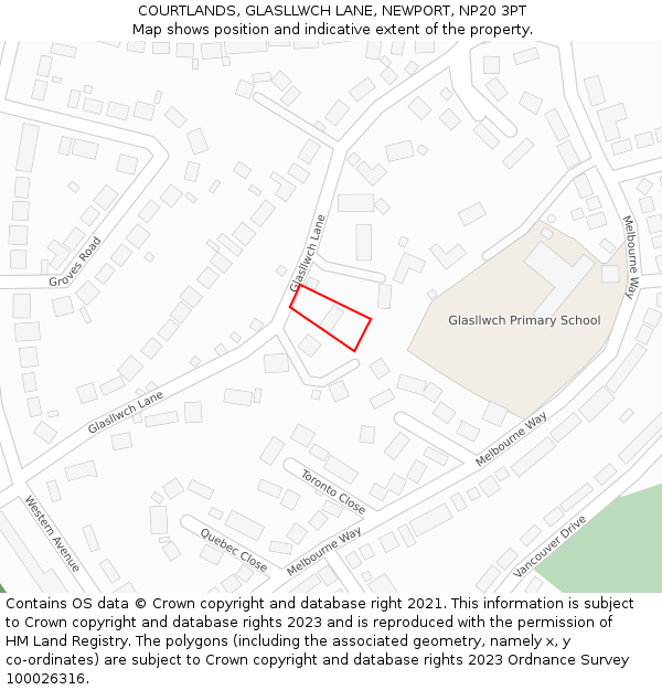 COURTLANDS, GLASLLWCH LANE, NEWPORT, NP20 3PT: Location map and indicative extent of plot