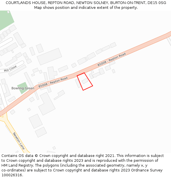COURTLANDS HOUSE, REPTON ROAD, NEWTON SOLNEY, BURTON-ON-TRENT, DE15 0SG: Location map and indicative extent of plot