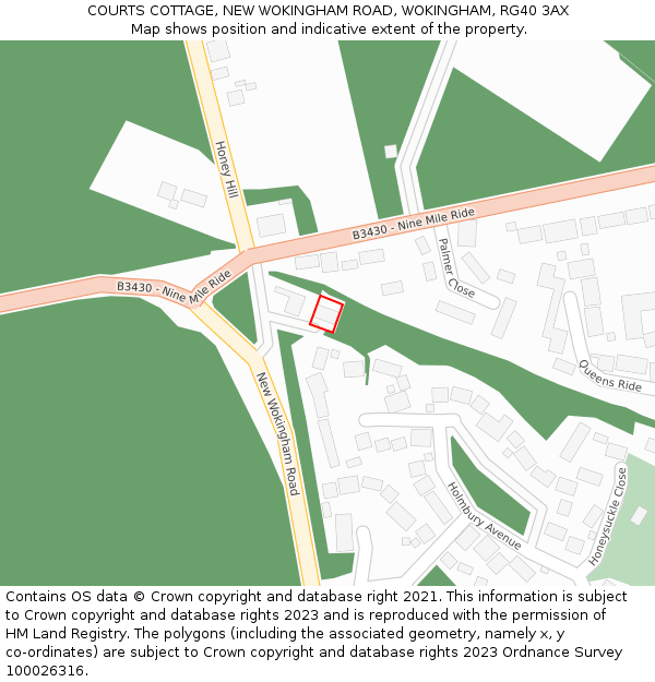 COURTS COTTAGE, NEW WOKINGHAM ROAD, WOKINGHAM, RG40 3AX: Location map and indicative extent of plot