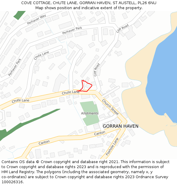 COVE COTTAGE, CHUTE LANE, GORRAN HAVEN, ST AUSTELL, PL26 6NU: Location map and indicative extent of plot