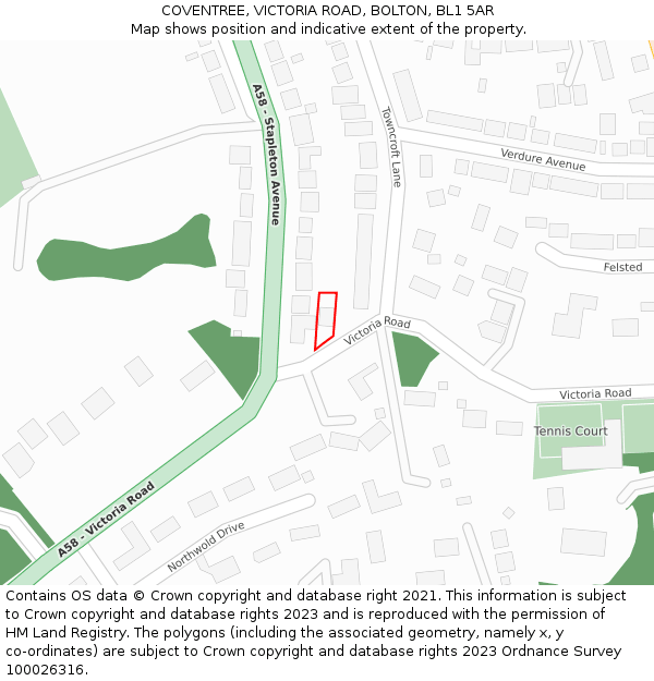 COVENTREE, VICTORIA ROAD, BOLTON, BL1 5AR: Location map and indicative extent of plot