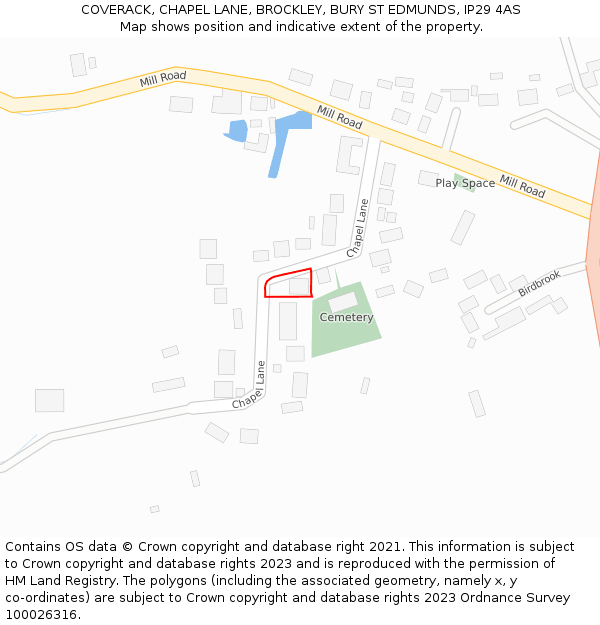 COVERACK, CHAPEL LANE, BROCKLEY, BURY ST EDMUNDS, IP29 4AS: Location map and indicative extent of plot