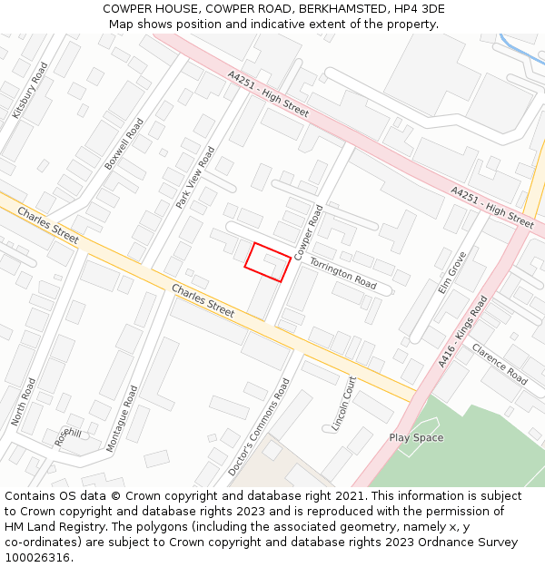 COWPER HOUSE, COWPER ROAD, BERKHAMSTED, HP4 3DE: Location map and indicative extent of plot