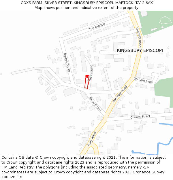 COXS FARM, SILVER STREET, KINGSBURY EPISCOPI, MARTOCK, TA12 6AX: Location map and indicative extent of plot