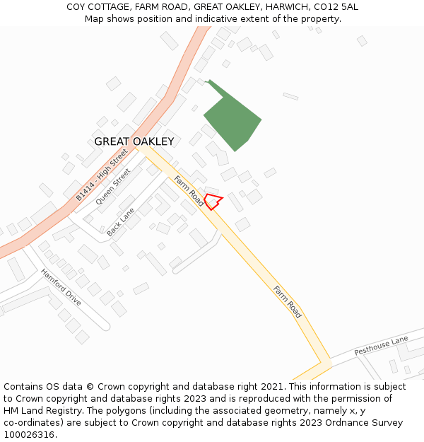 COY COTTAGE, FARM ROAD, GREAT OAKLEY, HARWICH, CO12 5AL: Location map and indicative extent of plot