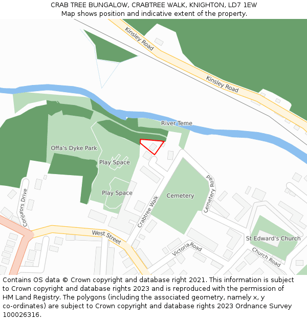 CRAB TREE BUNGALOW, CRABTREE WALK, KNIGHTON, LD7 1EW: Location map and indicative extent of plot