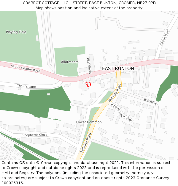 CRABPOT COTTAGE, HIGH STREET, EAST RUNTON, CROMER, NR27 9PB: Location map and indicative extent of plot