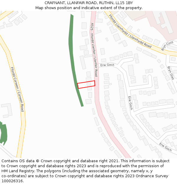 CRAFNANT, LLANFAIR ROAD, RUTHIN, LL15 1BY: Location map and indicative extent of plot