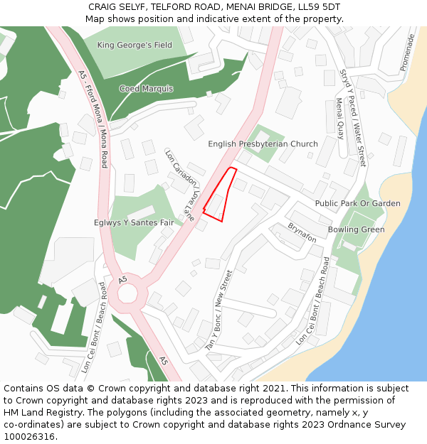 CRAIG SELYF, TELFORD ROAD, MENAI BRIDGE, LL59 5DT: Location map and indicative extent of plot