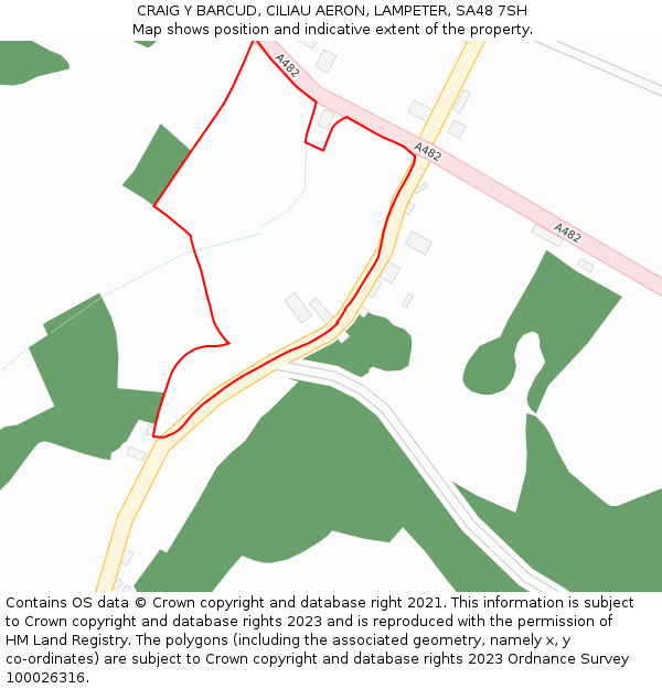 CRAIG Y BARCUD, CILIAU AERON, LAMPETER, SA48 7SH: Location map and indicative extent of plot