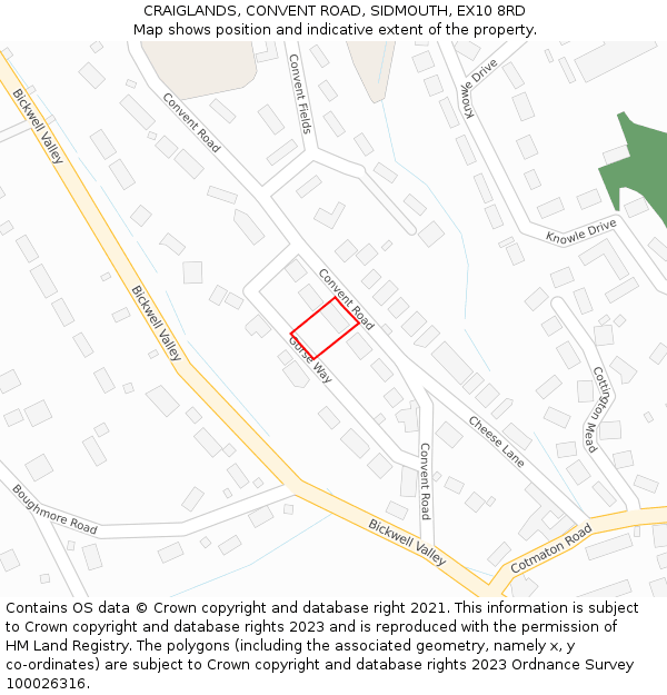 CRAIGLANDS, CONVENT ROAD, SIDMOUTH, EX10 8RD: Location map and indicative extent of plot