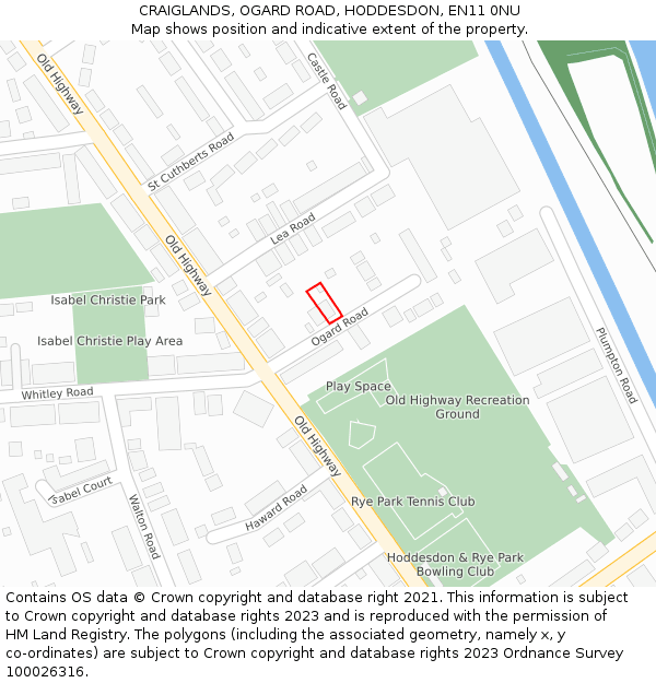 CRAIGLANDS, OGARD ROAD, HODDESDON, EN11 0NU: Location map and indicative extent of plot
