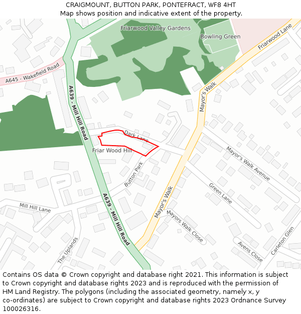 CRAIGMOUNT, BUTTON PARK, PONTEFRACT, WF8 4HT: Location map and indicative extent of plot